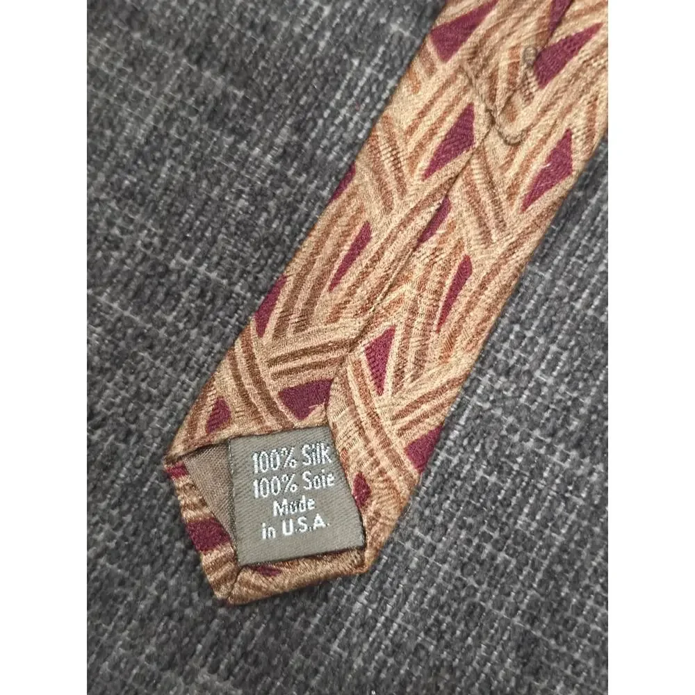Vintage Calvin Klein Silk Tie Burgundy Gold Basketweave Geometric Made in USA